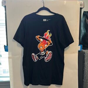 Black and Orange Short Sleeve Tee with Cartoon Graphic